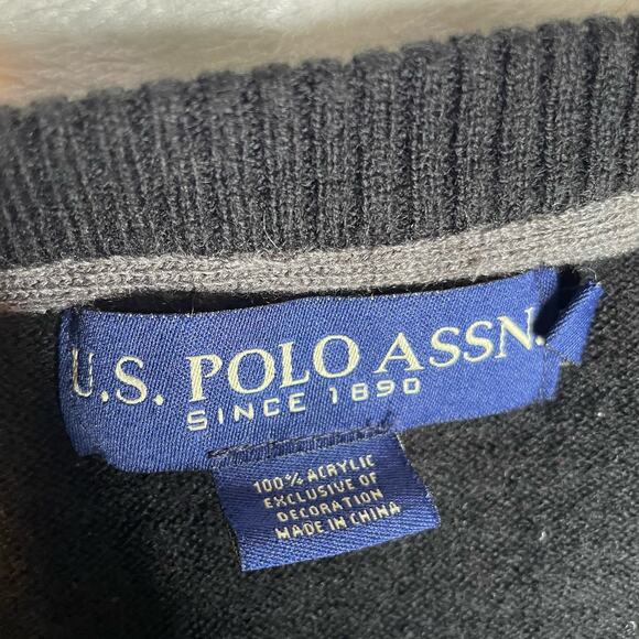 US POLO Argyle V Neck Long Sleeve Pullover Sweater Black Grey White Extra Large - Picture 3 of 3